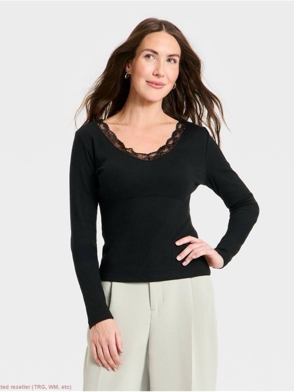 a new day Black V-Neck Long Sleeve Lace-Trim Top